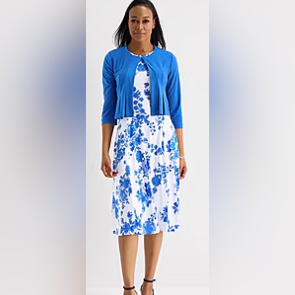 Danny & Nicole Women’s Large 2 Piece Dress & Jacket Outfit Midi Length Brand New